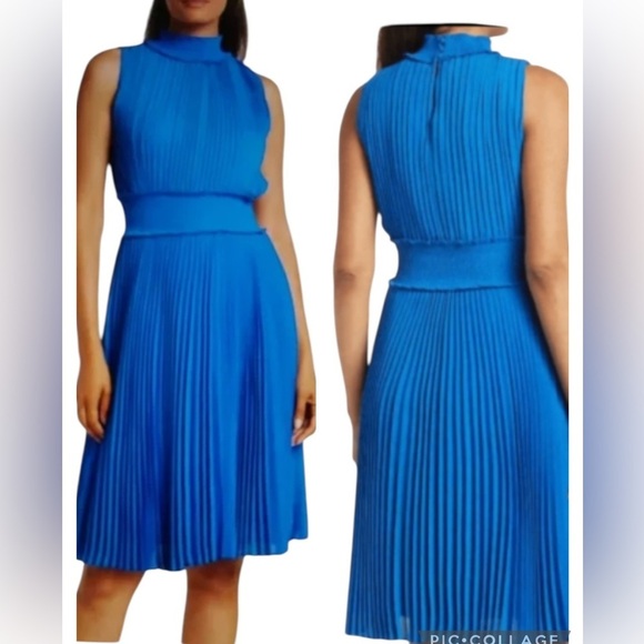 Nanette Lepore Elegant Blue Pleated Dress Sleeveless Sz 8 - Picture 1 of 10